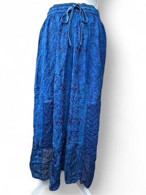 Blue Embroidered Boho Maxi Skirt